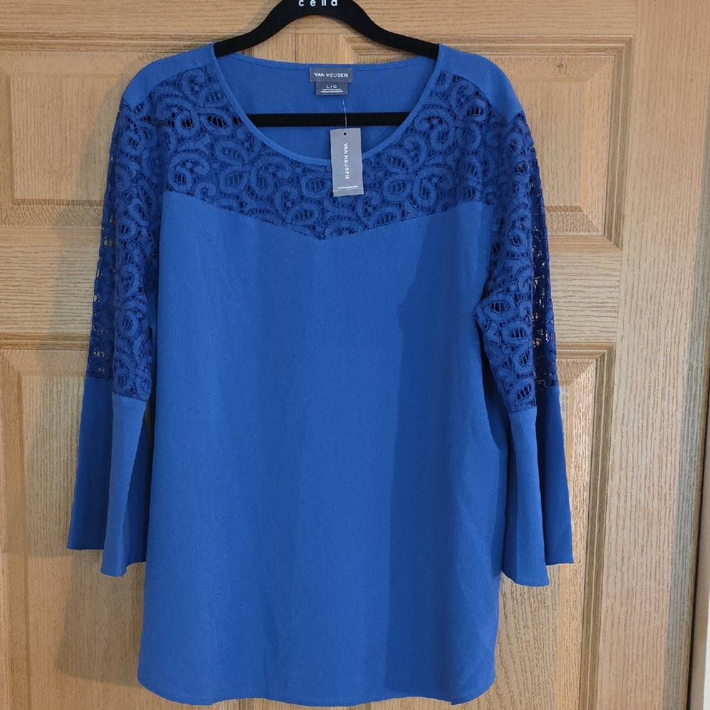 Van Heusen Blue Lace Detail Blouse